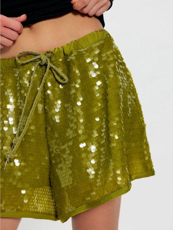 Free People Pants - Free people Wisteria sequin shorts w Drawstrings Green Sz XS oversized Festival